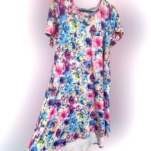 LuLaRoe Watercolor Rose & Birds Carly High-Low Hemline Dress, size S